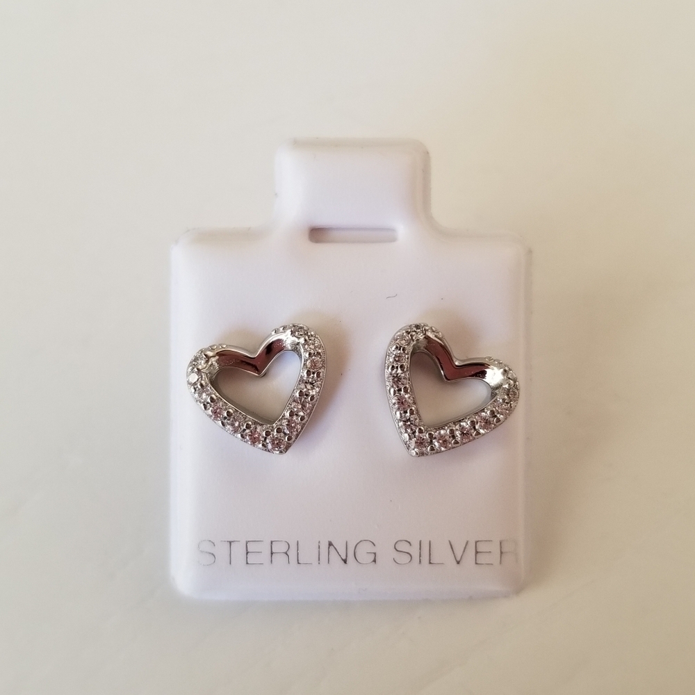 Sterling Silver Heart Earrings Rhinestones New